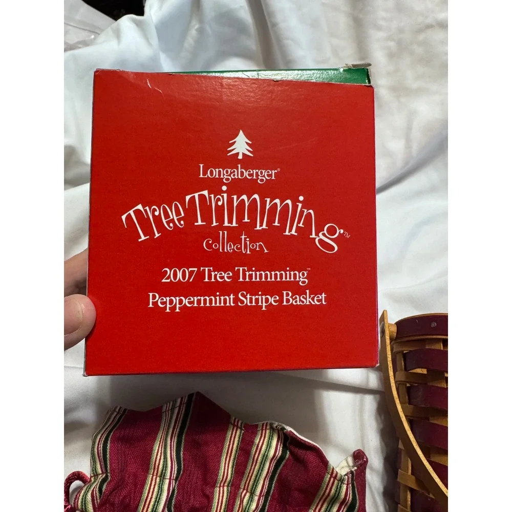 Longaberger Retired 2007 Tree Trimming Peppermint Stripe Basket box Liner Liner
